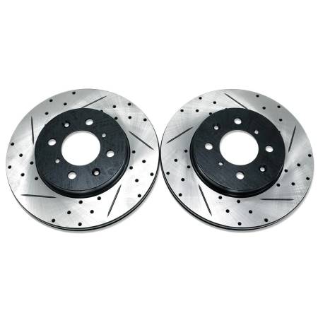BLOX Racing - BLOX Racing 90-01 Acura Integra (Excl Type-R) Front Slotted & Drilled Rotors - Pair
