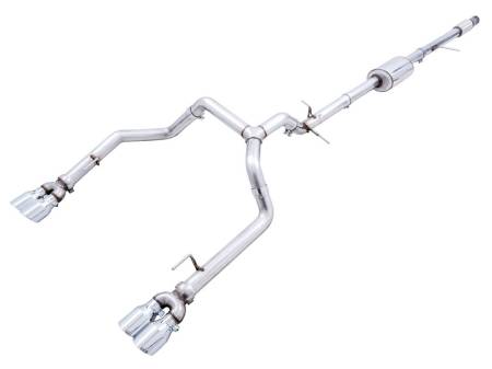 AWE Tuning - AWE 4th Gen GM 1500 5.3L 0FG Catback Split Rear Exit (w/ Bumper Cutouts) - Quad Chrome Tips