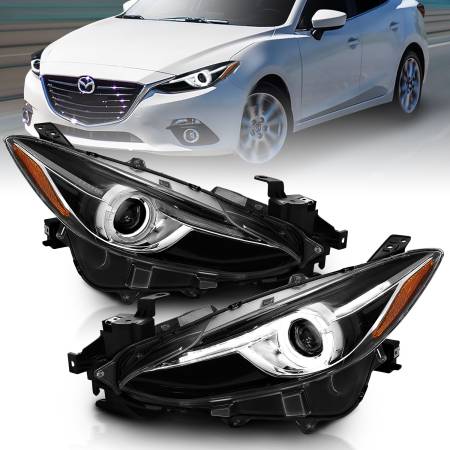 ANZO Headlights, Tail Lights and More  - ANZO Projector Headlights With Halo Black w/Amber 14-17 Mazda 3