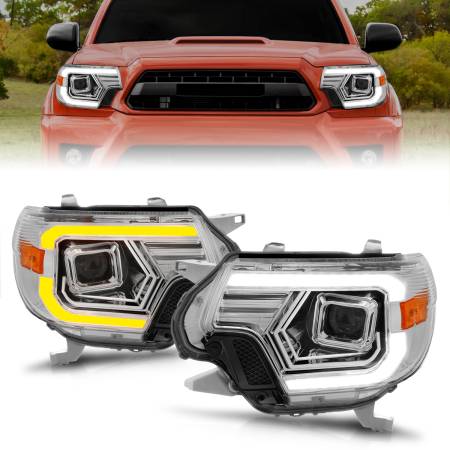 ANZO Headlights, Tail Lights and More  - ANZO 12-15 Toyota Tacoma Projector Headlights - w/ Light Bar Switchback Chrome Housing