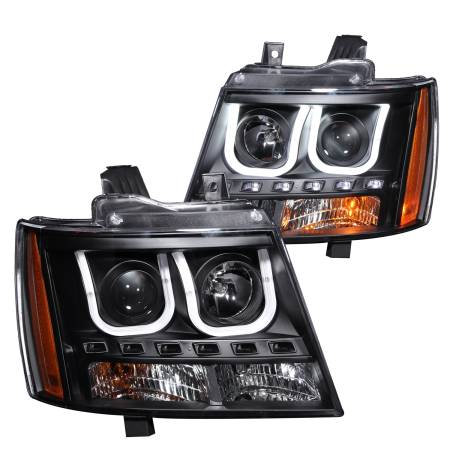 ANZO Headlights, Tail Lights and More  - ANZO 2007-2013 Chevrolet Avalanche Projector Headlights w/ U-Bar Black