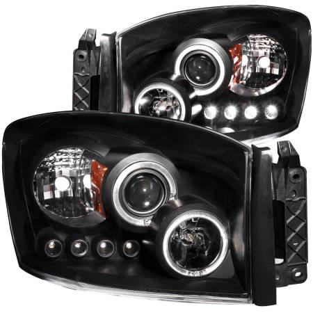 ANZO Headlights, Tail Lights and More  - ANZO 2006-2008 Dodge Ram 1500 Projector Headlights w/ Halo Black