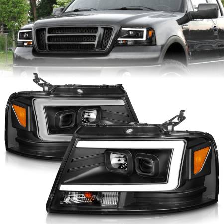 ANZO Headlights, Tail Lights and More  - ANZO 2004-2008 Ford  F-150 Projector Headlights w/ Light Bar Black Housing