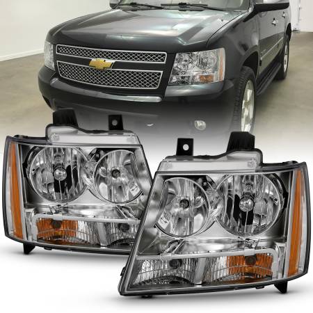 ANZO Headlights, Tail Lights and More  - ANZO 2007-2014 Chevy TahOE Crystal Headlight Chrome Amber(OE)