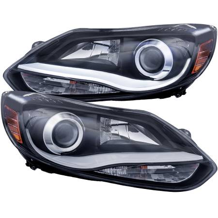 ANZO Headlights, Tail Lights and More  - ANZO 2012-2014 Ford Focus Projector Headlights w/ Plank Style Design Black
