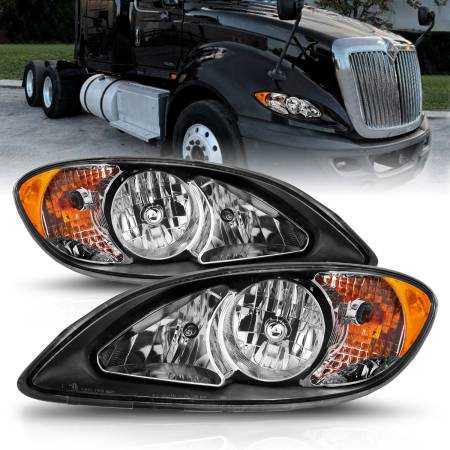 ANZO Headlights, Tail Lights and More  - ANZO 2008-2016 International Prostar Crystal Headlights Black Housing (OE Replacement)