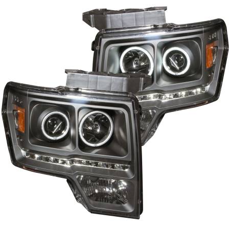 ANZO Headlights, Tail Lights and More  - ANZO 2009-2014 Ford F-150 Projector Headlights w/ Halo Black (CCFL) G2