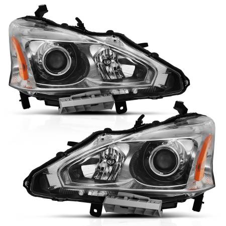ANZO Headlights, Tail Lights and More  - ANZO 2013-2015 Nissan Altima Projector Headlight Chrome Amber