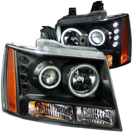 ANZO Headlights, Tail Lights and More  - ANZO 2007-2013 Chevrolet Avalanche Projector Headlights w/ Halo Black (CCFL)