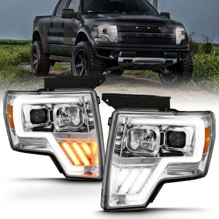 ANZO Headlights, Tail Lights and More  - ANZO 2009-2013 Ford F-150 Projector Light Bar G4 Switchback H.L. Chrome Amber