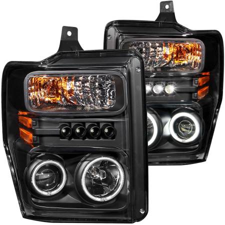 ANZO Headlights, Tail Lights and More  - ANZO 2008-2010 Ford F-250 Projector Headlights w/ Halo Black (CCFL)