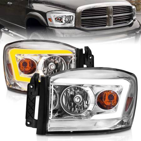 ANZO Headlights, Tail Lights and More  - Anzo 06-09 Dodge RAM 1500/2500/3500 Headlights Chrome Housing/Clear Lens (w/Switchback Light Bars)