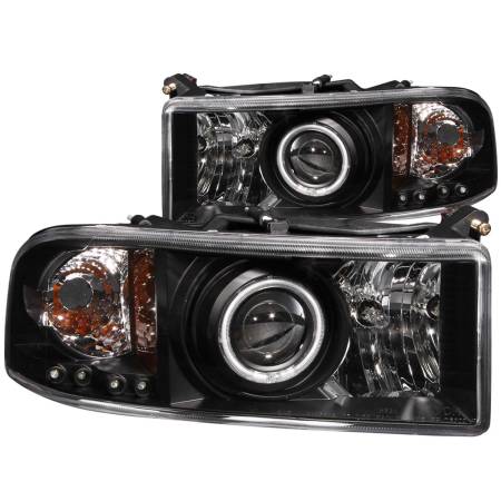 ANZO Headlights, Tail Lights and More  - ANZO 1994-2001 Dodge Ram Projector Headlights w/ Halo Black