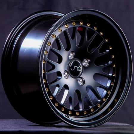 JNC Wheels - JNC Wheels Rim JNC001 Matte Black w/ Gold Rivets 16x8 4x100/4x114.3 ET25
