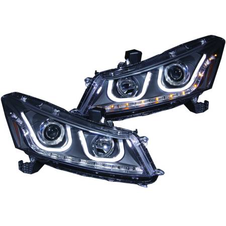 ANZO Headlights, Tail Lights and More  - ANZO 2008-2012 Honda Accord Projector Headlights w/ U-Bar Black