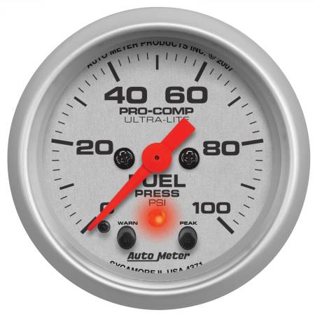 AutoMeter - AutoMeter Ultra-Lite 52mm 0-100 PSI Fuel Pressure w/ Peak Memory Warning Gauge
