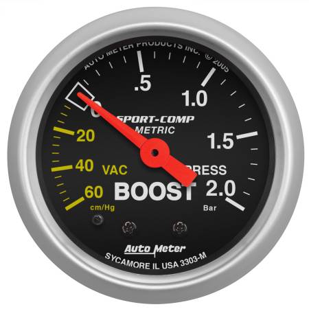 AutoMeter - AutoMeter Sport-Comp 52mm 60cm/HG -2.0 Bar Mechanical Boost Gauge