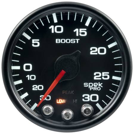 AutoMeter - AutoMeter Spek-Pro Gauge Vac/Boost 2 1/16in 30Inhg-30psi Stepper Motor W/Peak & Warn Black/Black