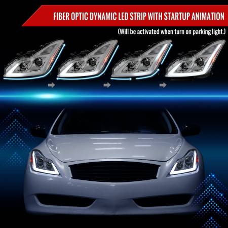 Spec'D Tuning Products - Spec-D 2008-2013 Infiniti G37/2014-2015 Q60 Coupe/Convertible Sequential Switchback LED Turn Signal Projector Headlights (Chrome Housing/Clear Lens)