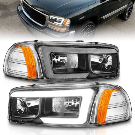 ANZO Headlights, Tail Lights and More  - Anzo 99-17 GMC Sierra/Denali Headlights Black Amber (w/C Light Bars)