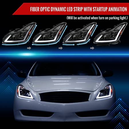 Spec'D Tuning Products - Spec-D 2008-2013 Infiniti G37/2014-2015 Q60 Coupe/Convertible Sequential Switchback LED Turn Signal Projector Headlights (Matte Black Housing/Clear Lens)