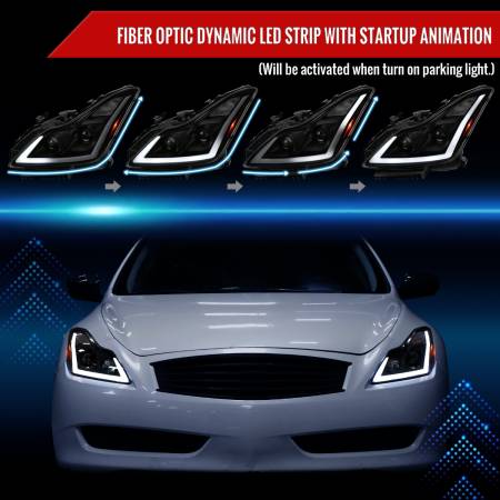 Spec'D Tuning Products - Spec-D 2008-2013 Infiniti G37/2014-2015 Q60 Coupe/Convertible Sequential Switchback LED Turn Signal Projector Headlights (Matte Black Housing/Smoke Lens)