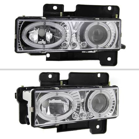 Spec'D Tuning Products - Spec-D 1988-1999 Chevrolet  C/K C10/Blazer/Tahoe/Yukon/Sierra/Silverado Dual Halo Projector Headlights (Chrome Housing/Clear Lens)