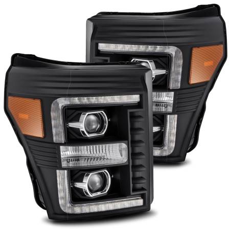 AlphaRex - AlphaRex 11-16 Ford F-250 SD PRO-Series Projector Headlights Plank Style Design Black w/Seq Signal