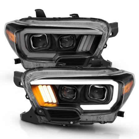 ANZO Headlights, Tail Lights and More  - ANZO 2016-2017 Toyota Tacoma Projector Headlights w/ Plank Style Design Black/Amber w/ DRL