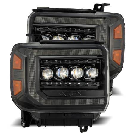 AlphaRex - AlphaRex 14-18 GMC Sierra NOVA LED Proj Headlights Plnk Style Alpha Blk w/Activ Light/Seq Signal/DRL