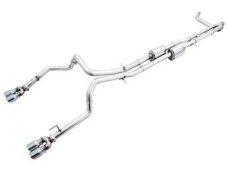 AWE Tuning - AWE 22-23 GMC Sierra 1500 AT4X 6.2L 0FG Catback Split Dual (Flat Bumper) - Chrome Silver Tips