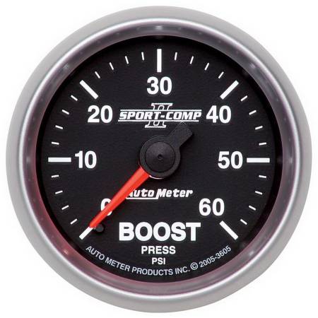 AutoMeter - AutoMeter Sport-Comp II Mechanical 52mm 0-60 PSI Mechanical Boost Gauge