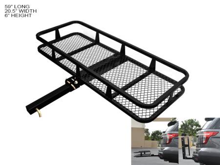 Armordillo - Armordillo 2in. Hitch Cargo Carrier - 500 Lbs.- 20X58 Basket Style Fold Up - Black Accessories Black Trailer Hitches
