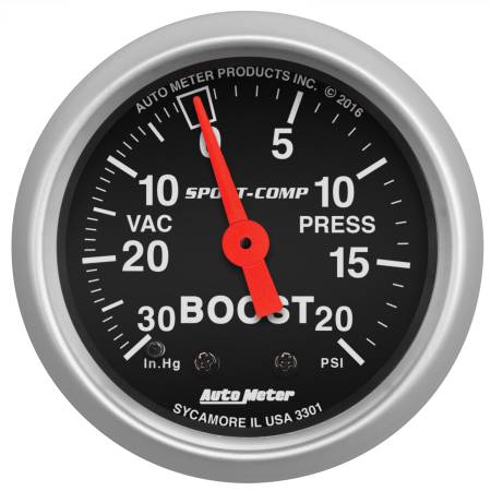 AutoMeter - AutoMeter Sport-Comp 52mm 20 PSI Mechanical Boost Gauge