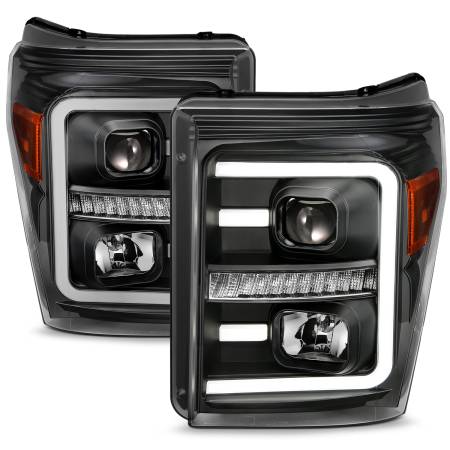ANZO Headlights, Tail Lights and More  - ANZO 2011-2016 Ford F250 Projector Headlights w/ Plank Style Switchback Black w/ Amber