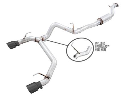 AWE Tuning - AWE 2021+ Ford Bronco 0FG Dual Rear Exit Exhaust w/Diamond Black Tips & Bash Guard