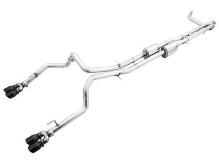 AWE Tuning - AWE 22-23 GMC Sierra 1500 AT4X 6.2L 0FG Catback Split Dual (Flat Bumper) - Diamond Black Tips