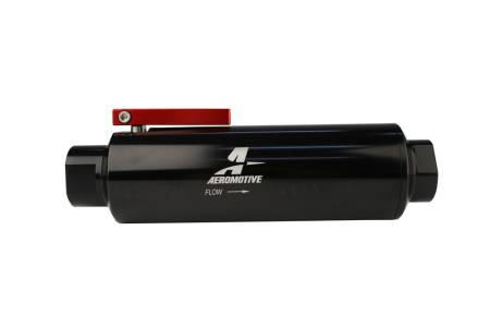 Aeromotive - Aeromotive In-Line AN-12 Filter w/Shutoff Valve 100 Micron SS Element - Black Anodize Finish