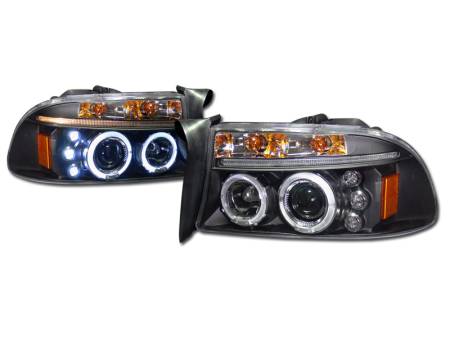 I3 Enterprise - I3 97-04 Dodge Dakota/Durango Halo Projector Headlights W/Led W/Amber 1Pc (Jdm Black)