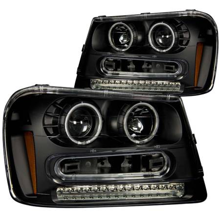 ANZO Headlights, Tail Lights and More  - ANZO 2002-2009 Chevrolet Trailblazer Projector Headlights w/ Halo Black
