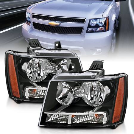 ANZO Headlights, Tail Lights and More  - ANZO 2007-2014 Chevrolet Tahoe/Suburban Crystal Headlights Black