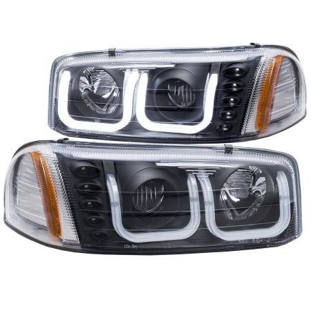 ANZO Headlights, Tail Lights and More  - ANZO 1999-2006 Gmc Sierra 1500 Projector Headlights w/ U-Bar Black