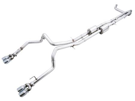 AWE Tuning - AWE 4th Gen GM 1500 6.2L 0FG Catback Split Rear Exit (w/ Bumper Cutouts) - Quad Chrome Tips