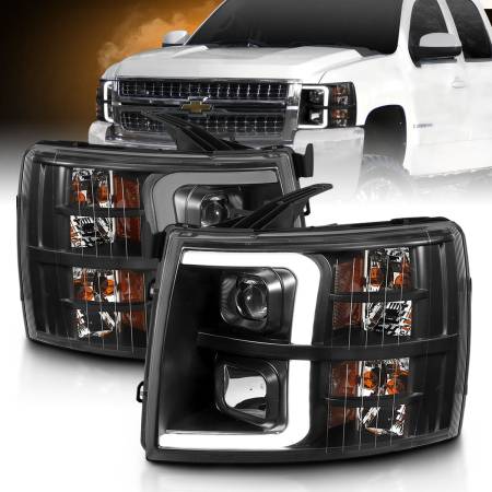 ANZO Headlights, Tail Lights and More  - ANZO 07-13 Chevrolet Silverado 3500 Projector Headlights - Black Amber