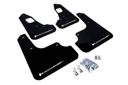Rally Armor - Rally Armor 2008+ Mitsubishi EVO X UR Black Mud Flap w/ White Logo