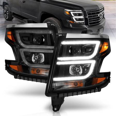 ANZO Headlights, Tail Lights and More  - ANZO 2015-2020 Chevy Tahoe Projector Headlights Plank Style Black w/DRL