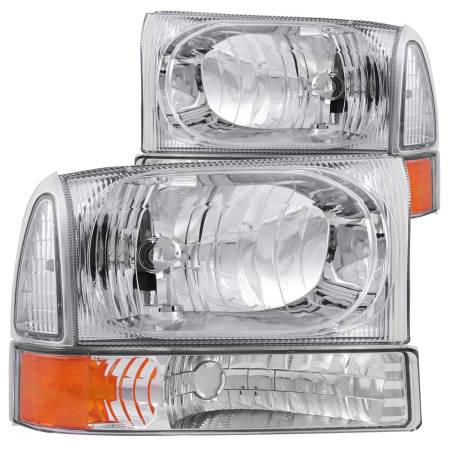 ANZO Headlights, Tail Lights and More  - ANZO 2000-2004 Ford Excursion Crystal Headlights Chrome w/ Corner Lights 2pc