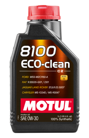 Motul - Motul 1L Synthetic Engine Oil 8100 Eco-Clean 0W30 12X1L - C2/API SM/ST.JLR 03.5007 - 1L - Case of 12