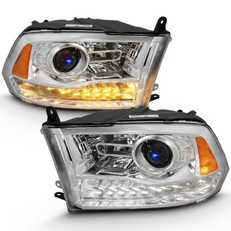 ANZO Headlights, Tail Lights and More  - ANZO 2009-2018 Dodge Ram 1500 Projector Plank Style Switchback H.L Halo Chrome Amber (OE Style)