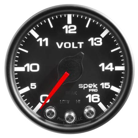 AutoMeter - AutoMeter Spek-Pro Gauge Voltmeter 2 1/16in 16V Stepper Motor W/Peak & Warn Blk/Blk